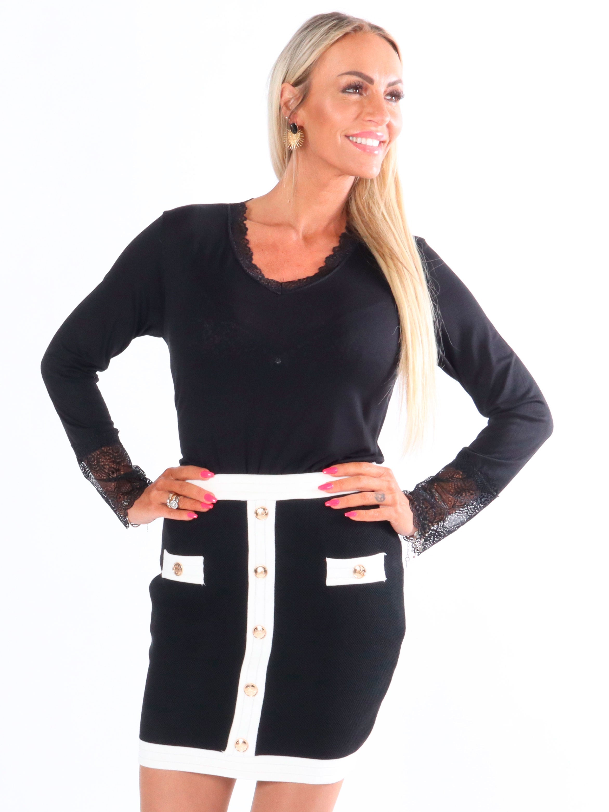 Josie - Elastisk kjol med guldknappar